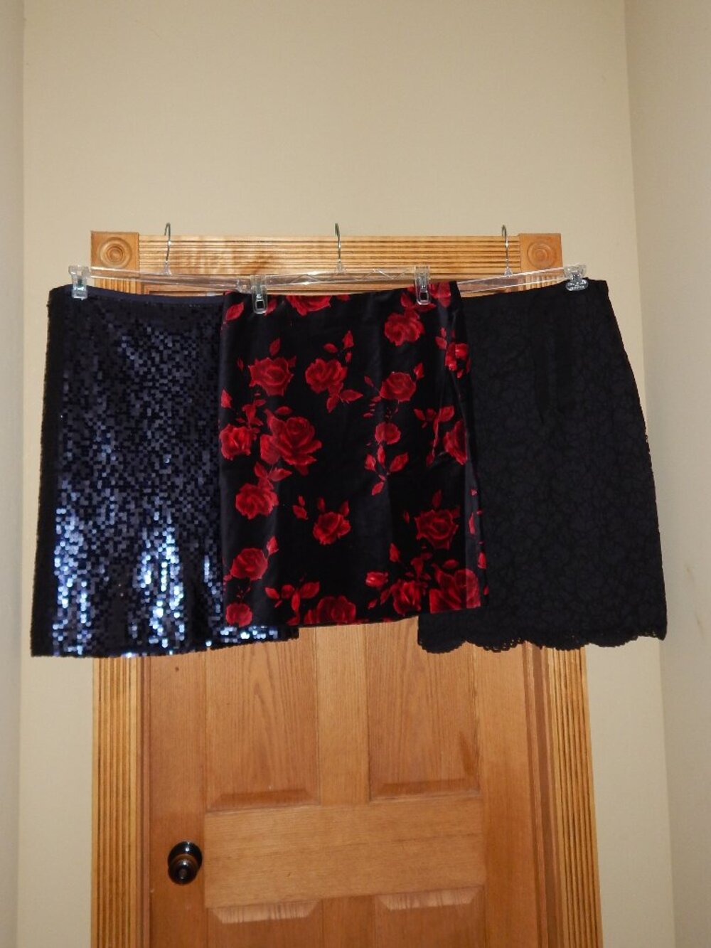 LOT 3 Women's Size 16 TALBOTS Black Red Velvet Floral Lace & Sequin Skirt